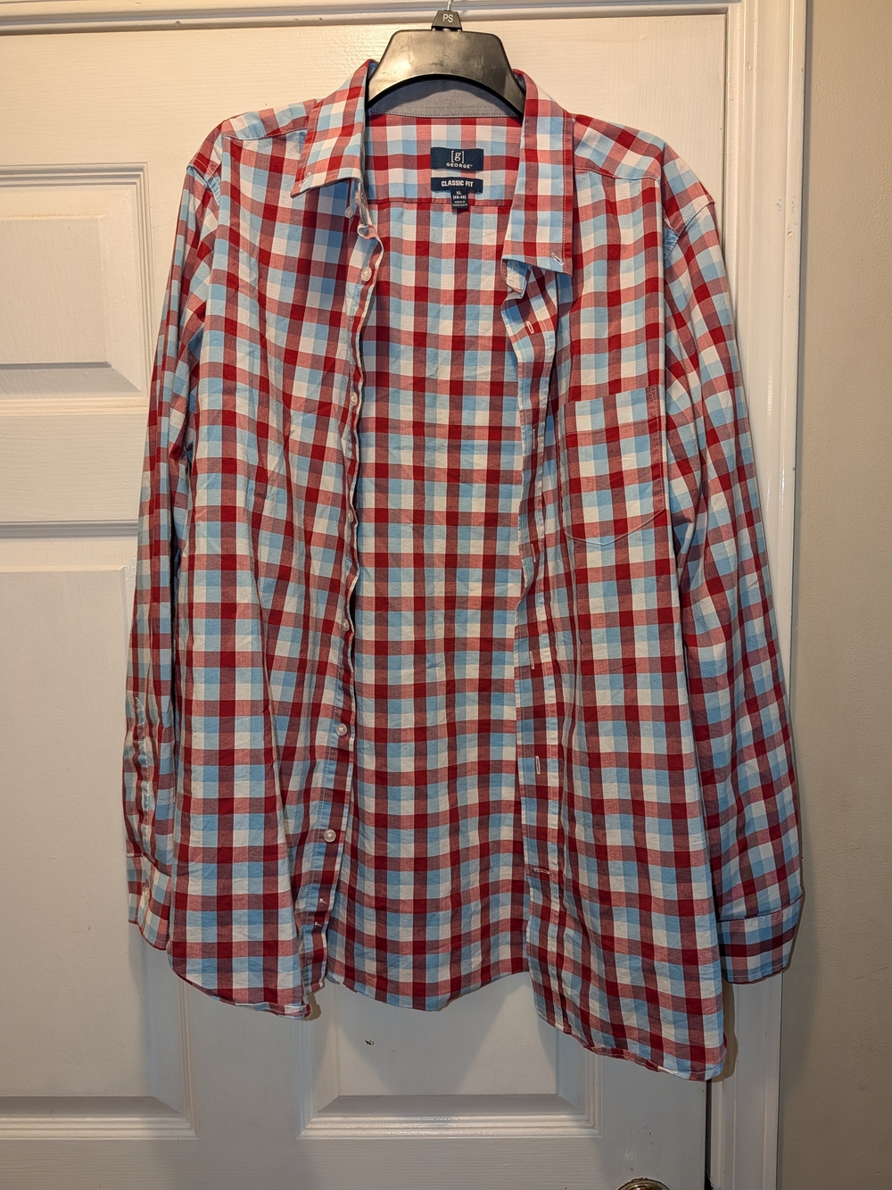George Red and Light Blue Checked Button-Down Shirt - Men's